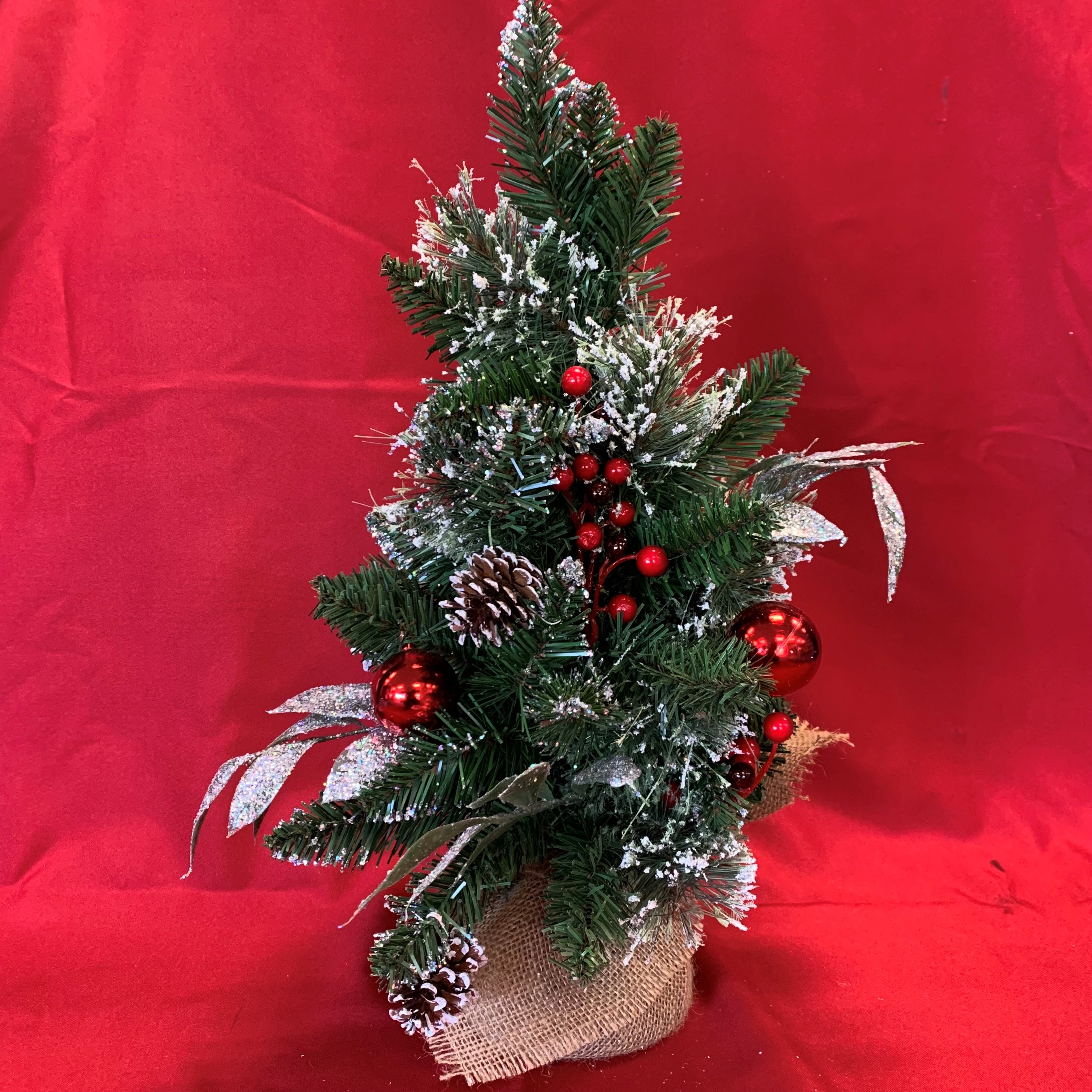 TREE 24IN FROSTED PINE MIX WITH BURLAP BASE